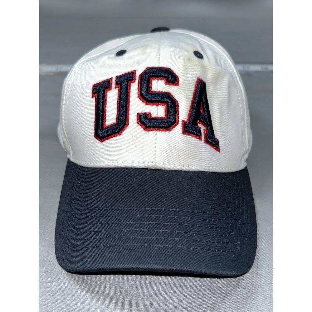 Top Of The World USA Hat Cap Snap Back Mens One Size White Navy Flag Embroidered